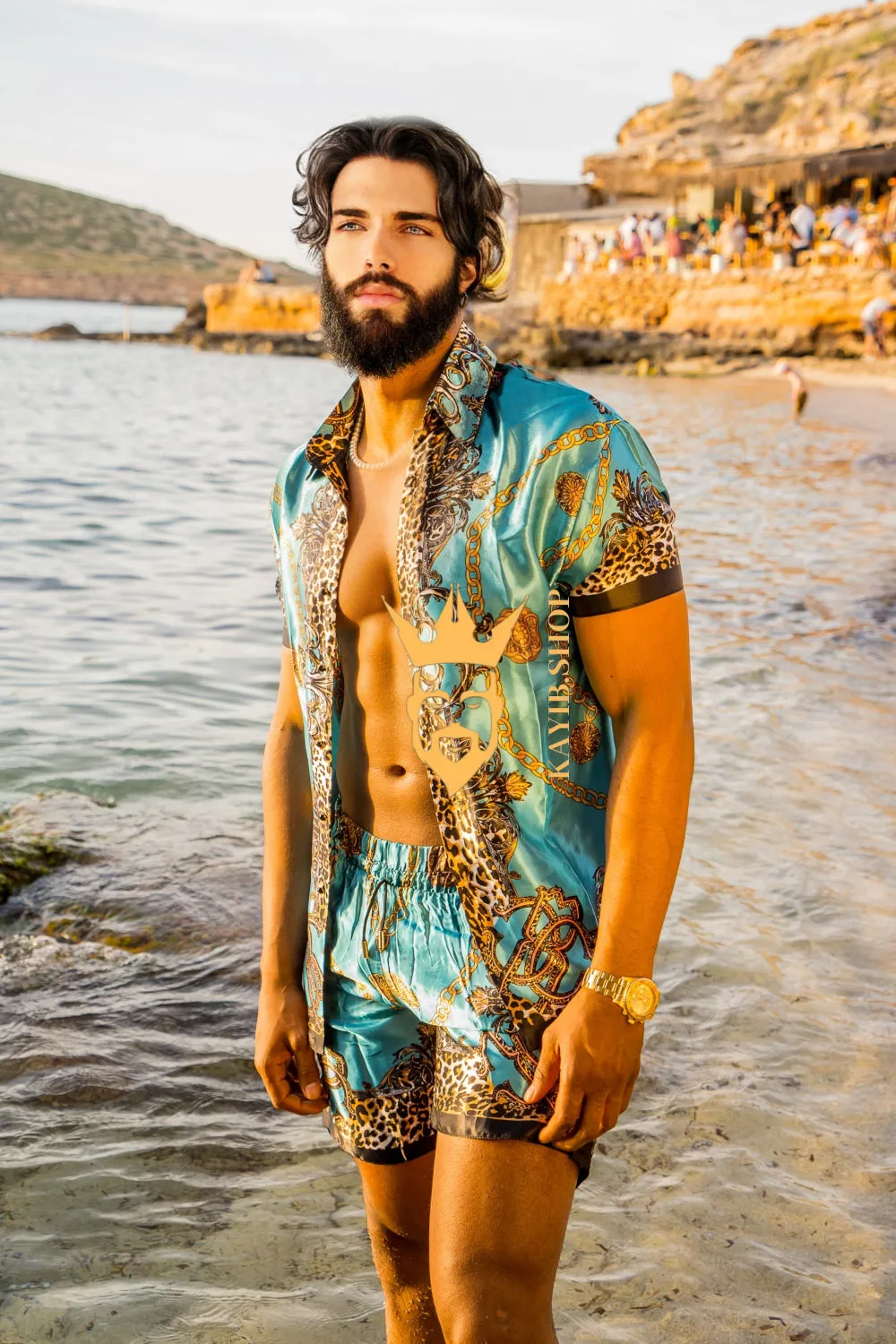 Luxurious Barocco Print Set - The Ultimate Summer Beachwear Silk Outfit for Men