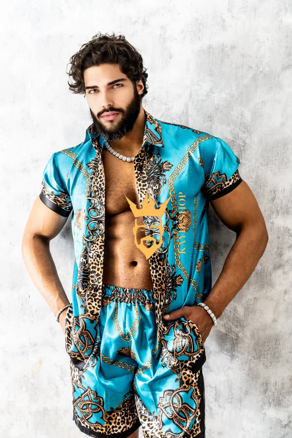 Luxurious Barocco Print Set - The Ultimate Summer Beachwear Silk Outfit for Men