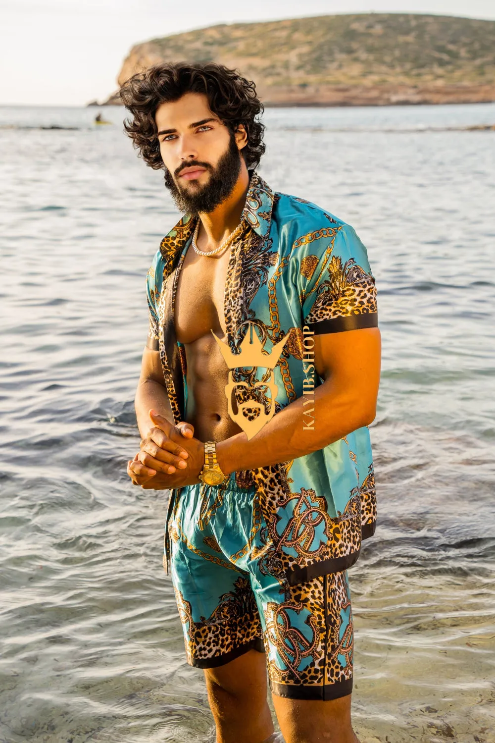 Luxurious Barocco Print Set - The Ultimate Summer Beachwear Silk Outfit for Men