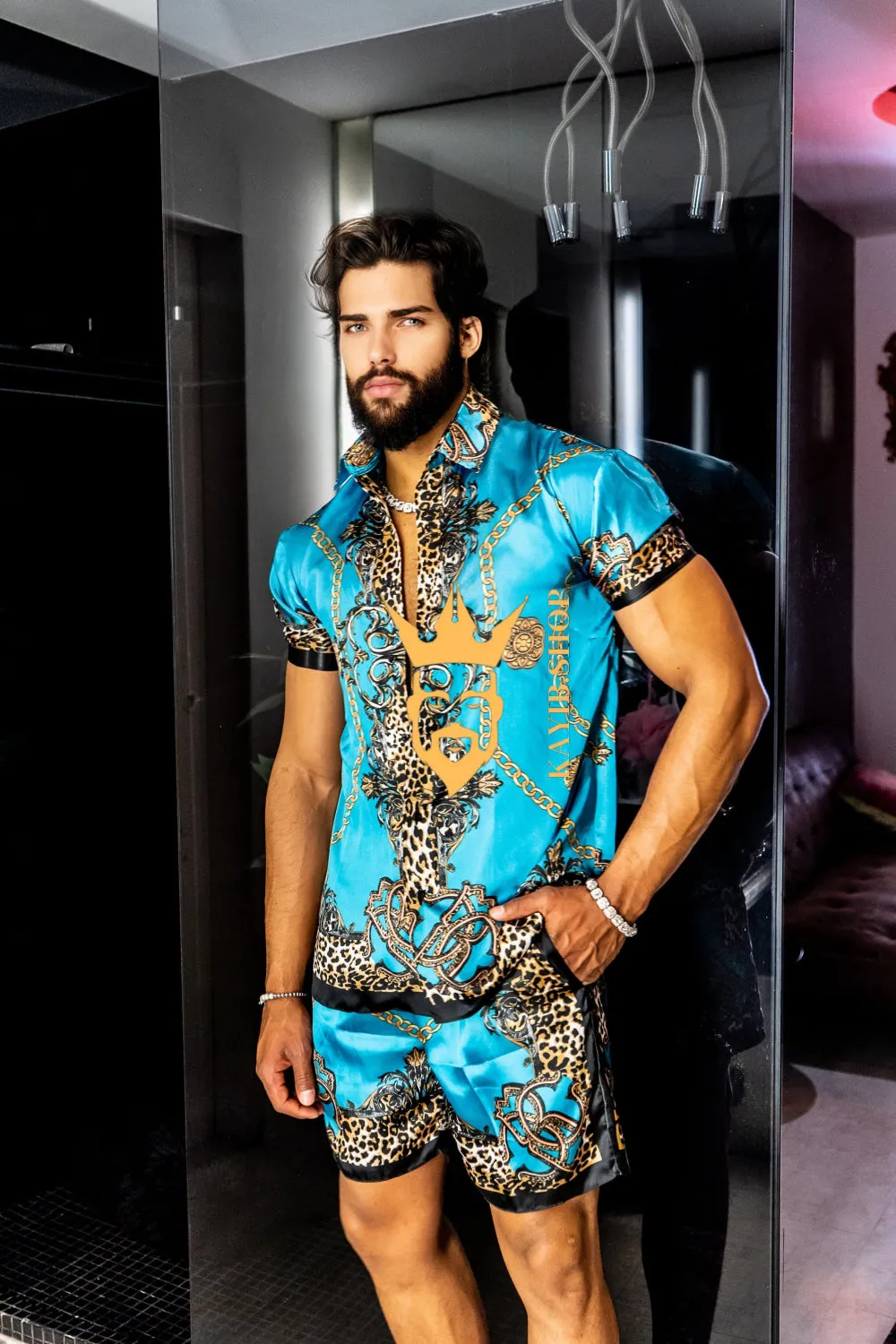 Luxurious Barocco Print Set - The Ultimate Summer Beachwear Silk Outfit for Men