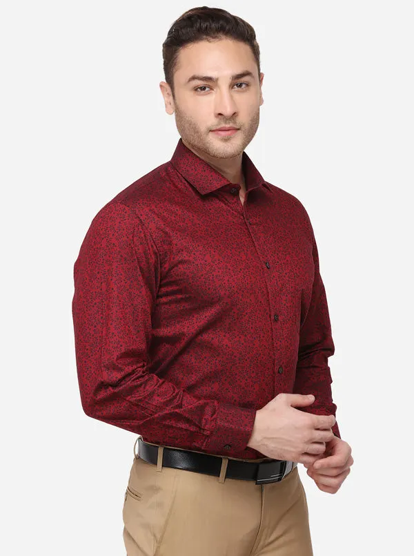 Maroon & Black Printed Regular Fit Formal Shirt | Greenfibre