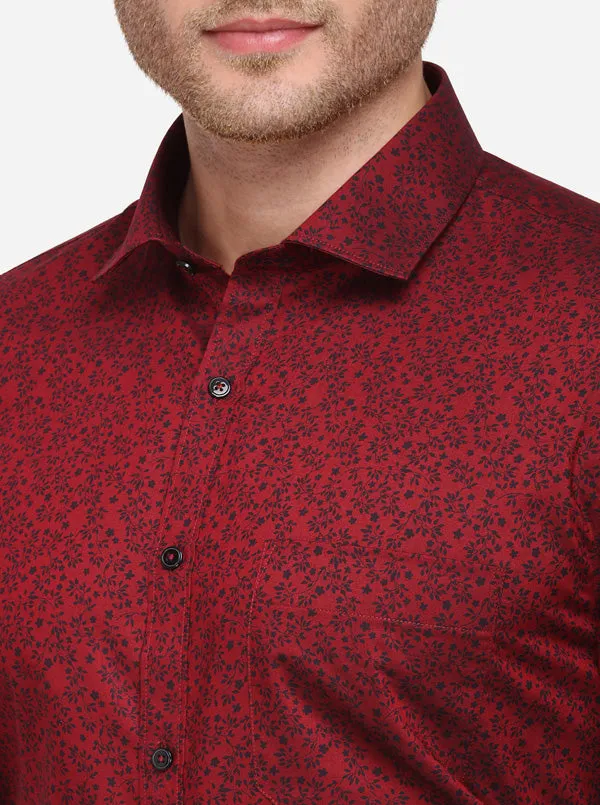 Maroon & Black Printed Regular Fit Formal Shirt | Greenfibre