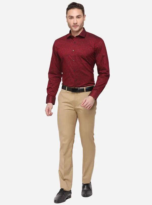 Maroon & Black Printed Regular Fit Formal Shirt | Greenfibre