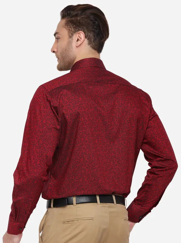 Maroon & Black Printed Regular Fit Formal Shirt | Greenfibre