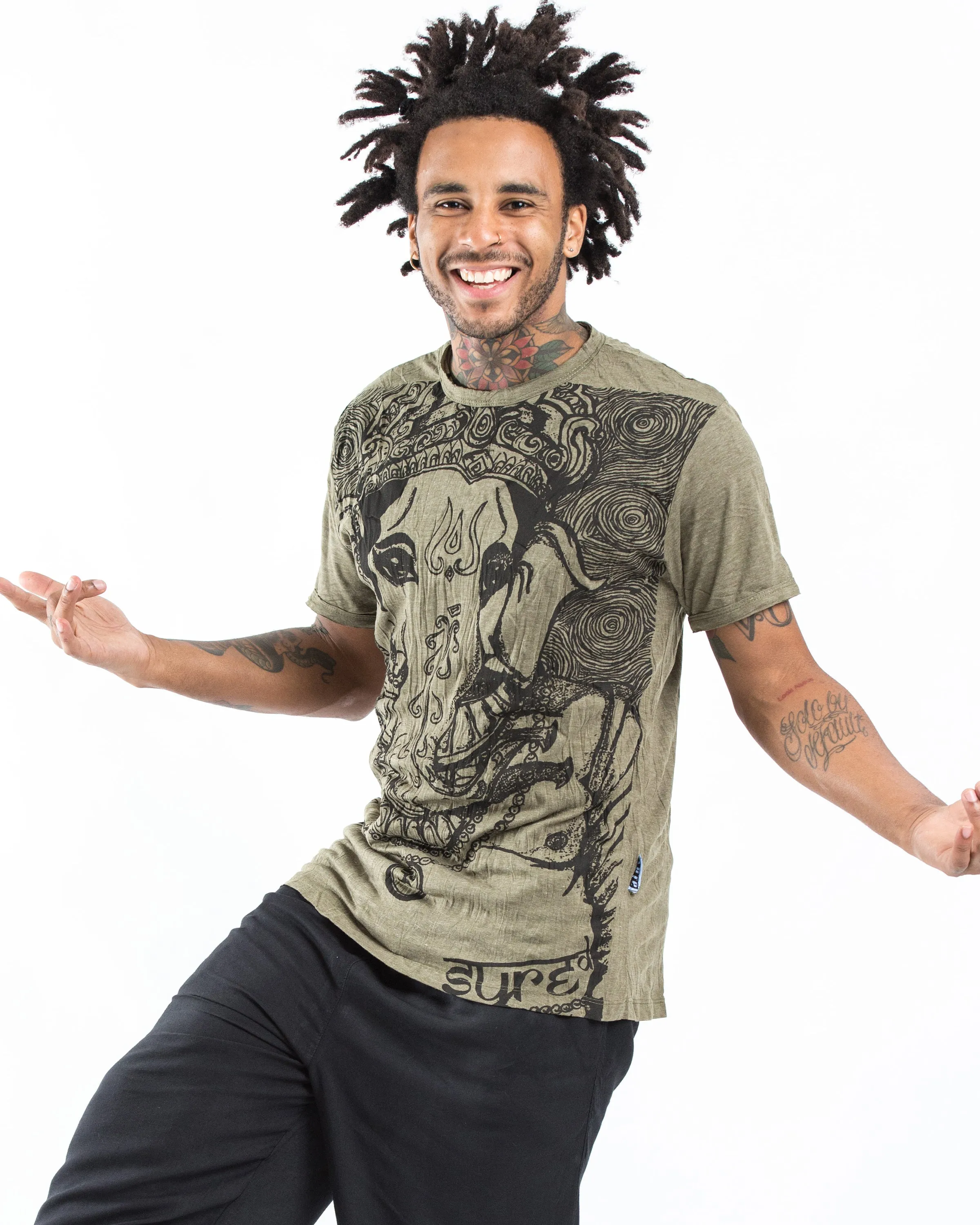 Mens Big Face Ganesh T-Shirt in Green