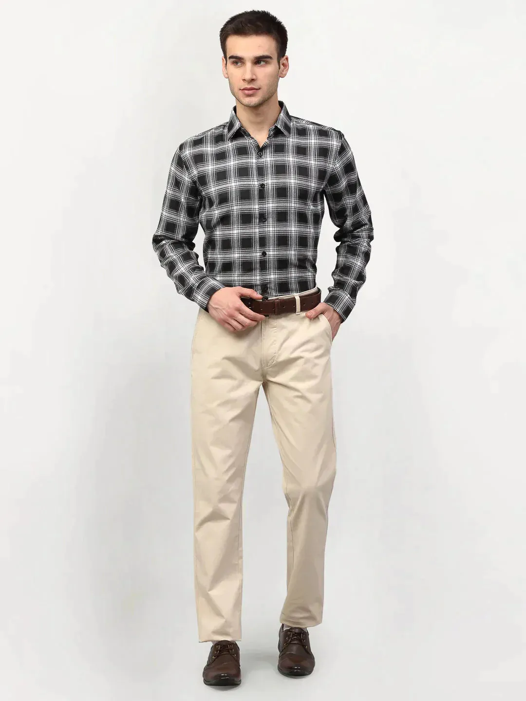 Men's Black Checked Formal Shirts - Taantav