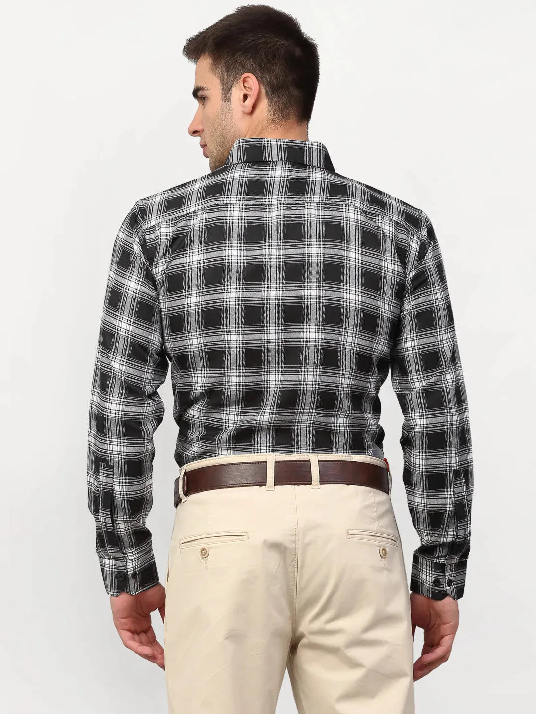 Men's Black Checked Formal Shirts - Taantav