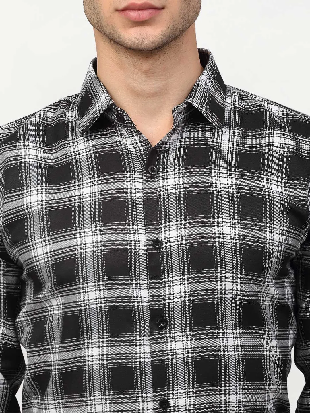 Men's Black Checked Formal Shirts - Taantav