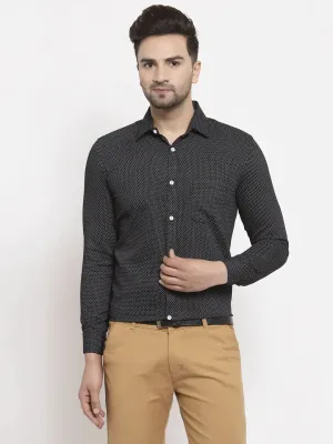 Men's Black Cotton Polka Dots Formal Shirts - Taantav