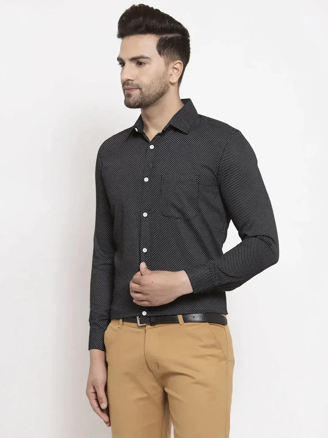 Men's Black Cotton Polka Dots Formal Shirts - Taantav