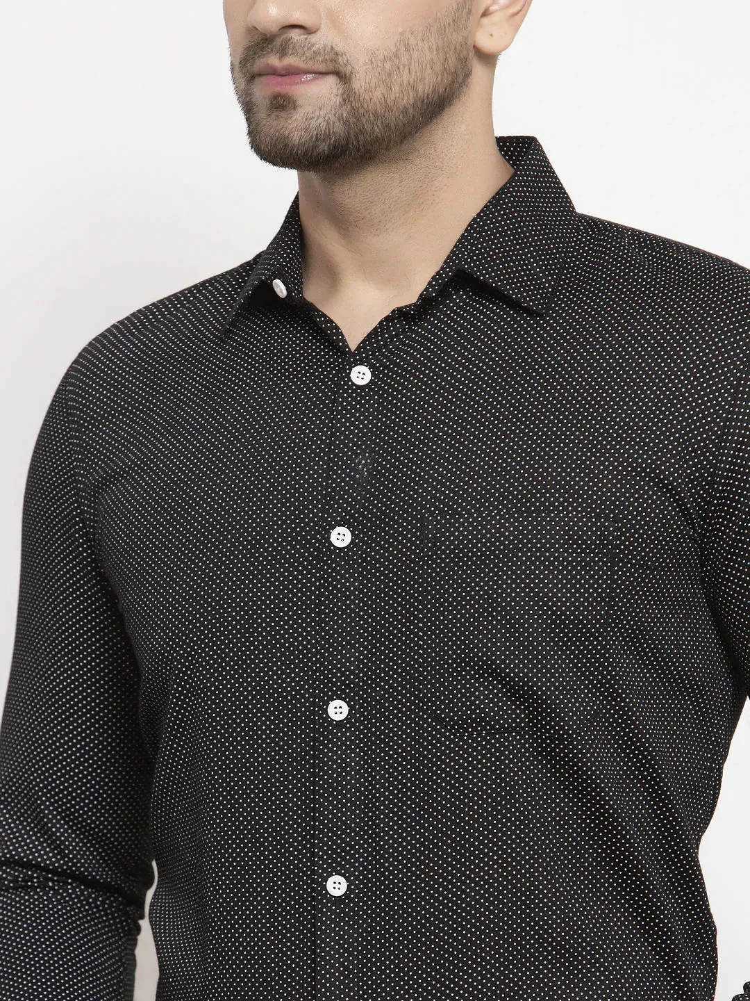 Men's Black Cotton Polka Dots Formal Shirts - Taantav