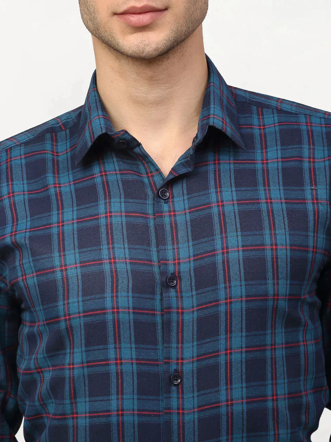 Men's Blue Checked Formal Shirts - Taantav