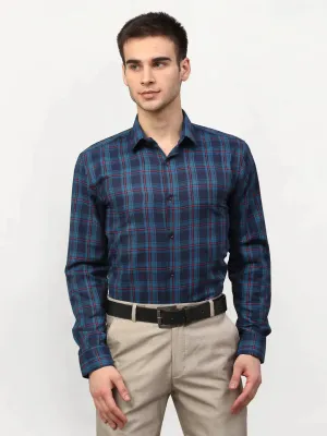 Men's Blue Checked Formal Shirts - Taantav