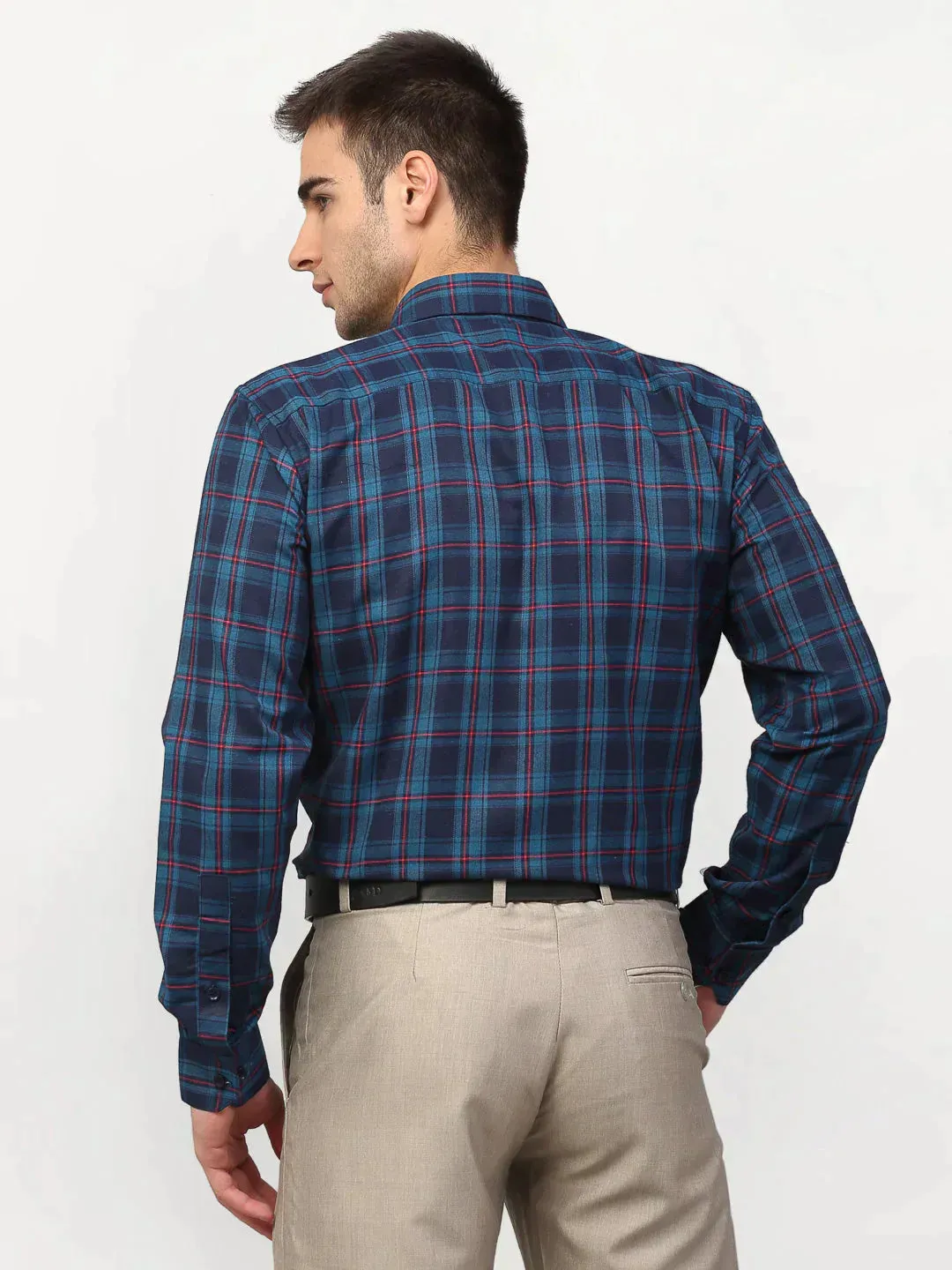 Men's Blue Checked Formal Shirts - Taantav