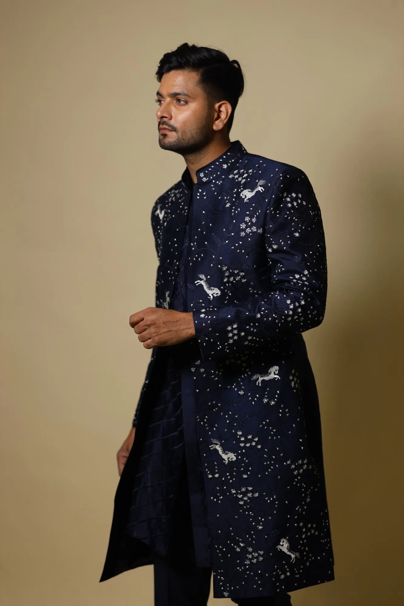 Men's Blue Color Indo-Western Suit - Hilo Design