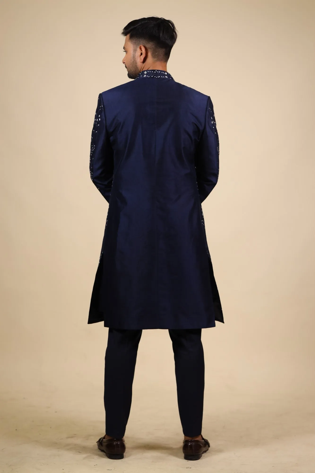 Men's Blue Color Indo-Western Suit - Hilo Design