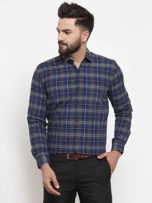 Men's Blue Cotton Checked Formal Shirts ( SF 741Royal-Blue ) - Jainish