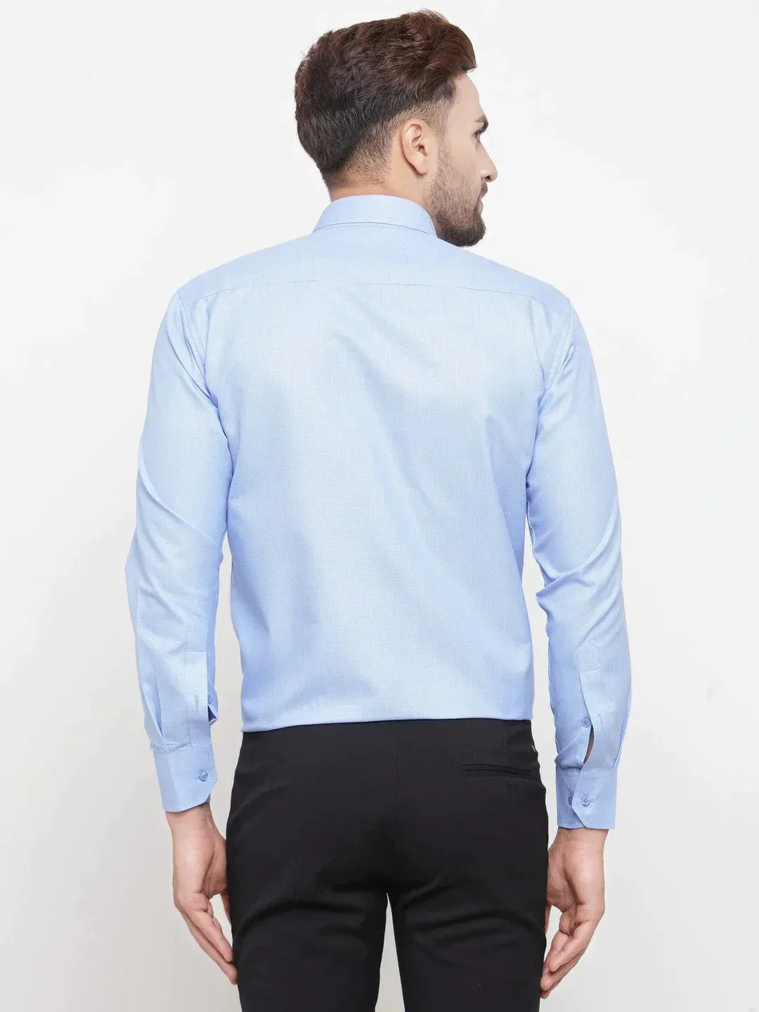 Men's Blue Cotton Geometric Formal Shirts - Taantav