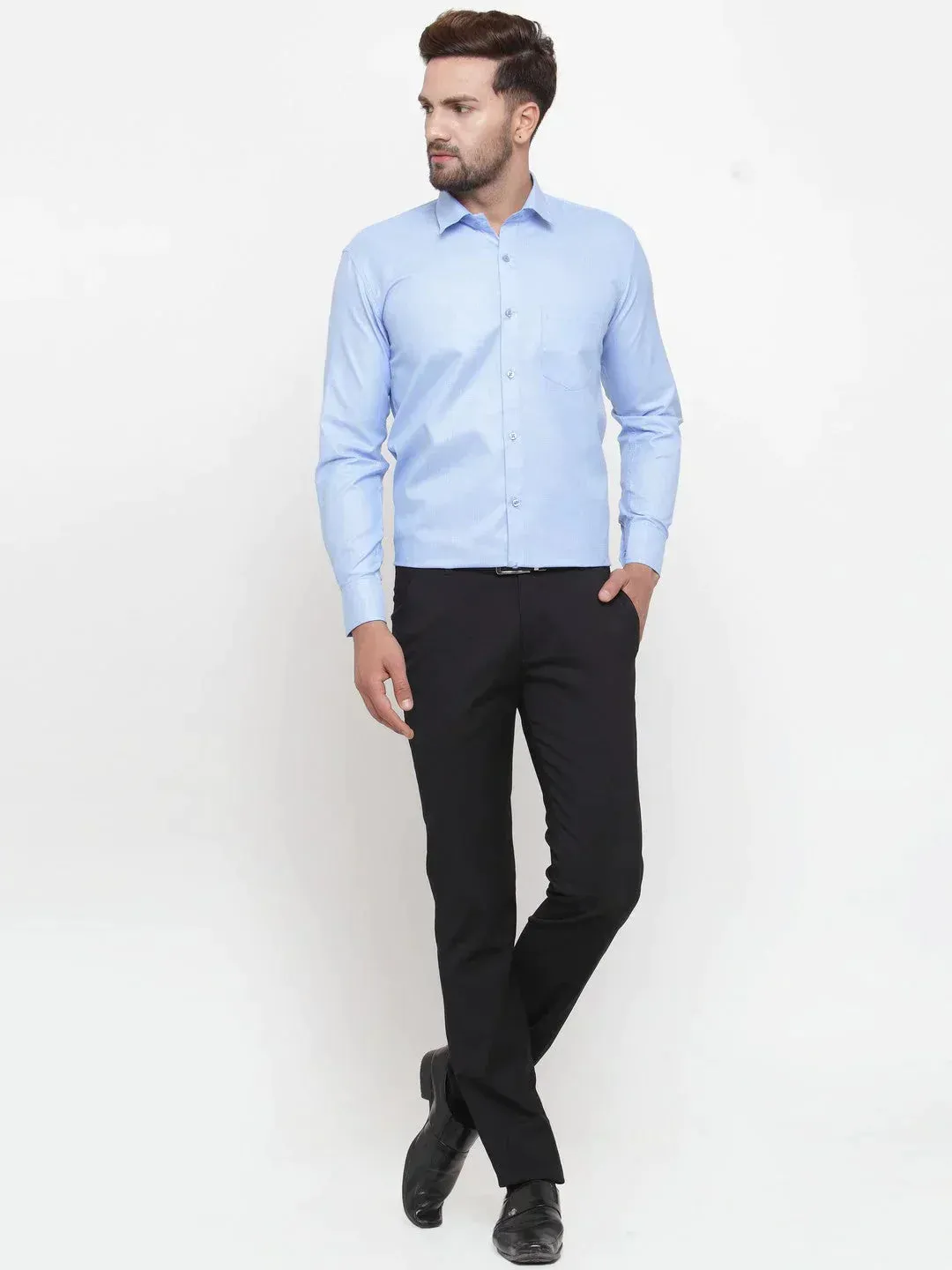 Men's Blue Cotton Geometric Formal Shirts - Taantav