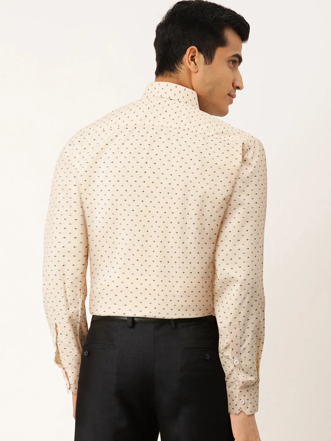 Men's Cream Cotton Printed Formal Shirts ( SF 716Cream ) - Jainish