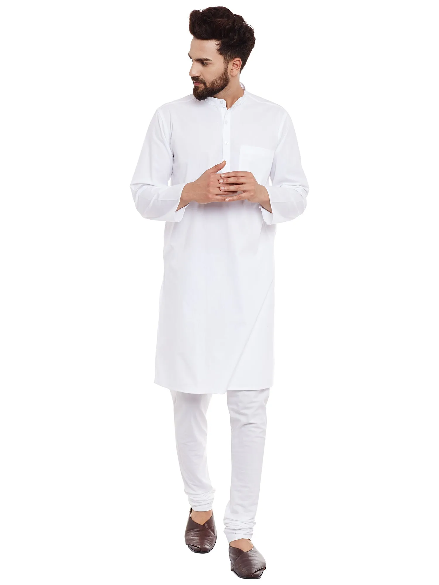 Men's Crisp White Cotton Solid Kurta - Even Apparels