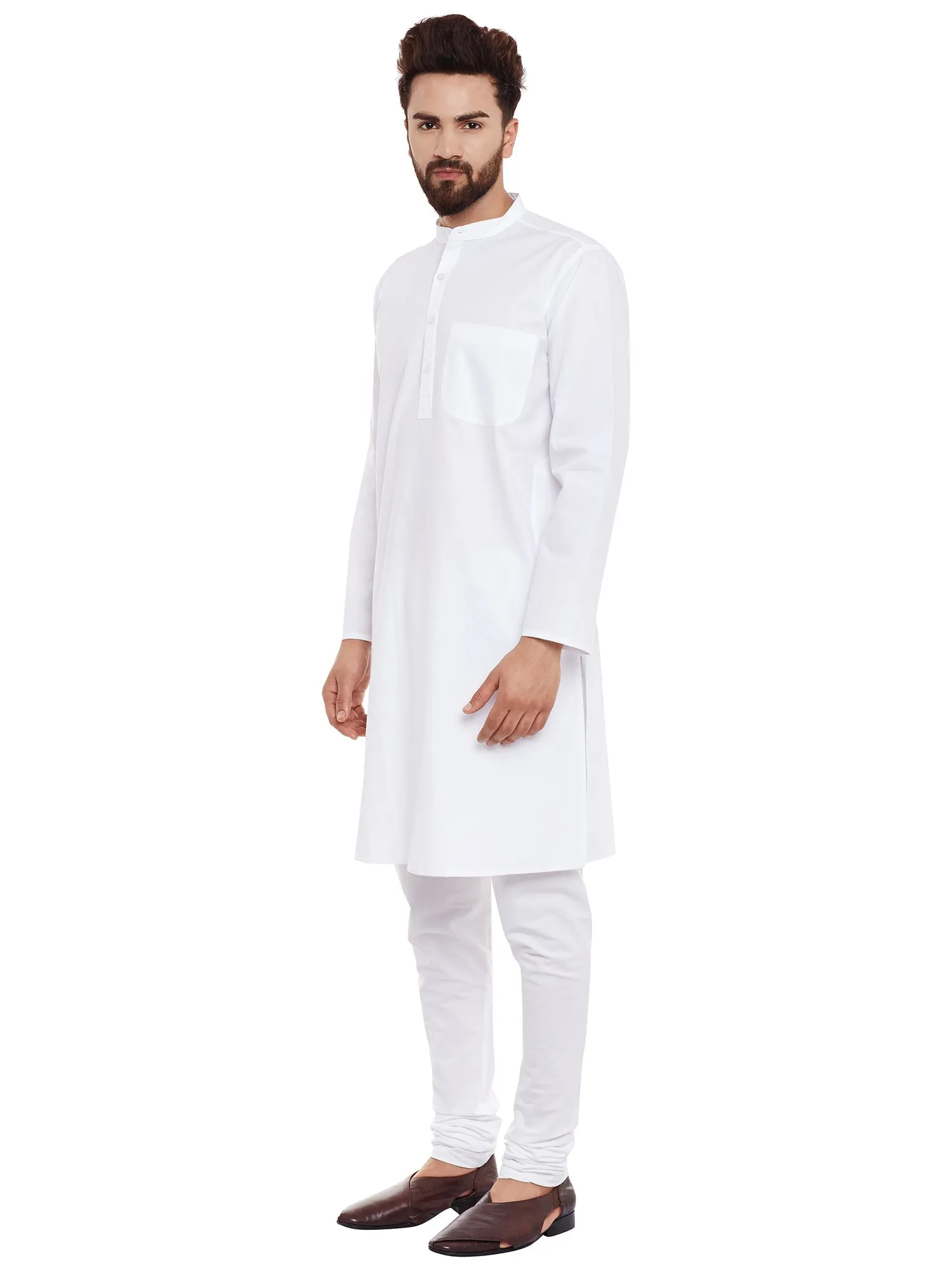 Men's Crisp White Cotton Solid Kurta - Even Apparels