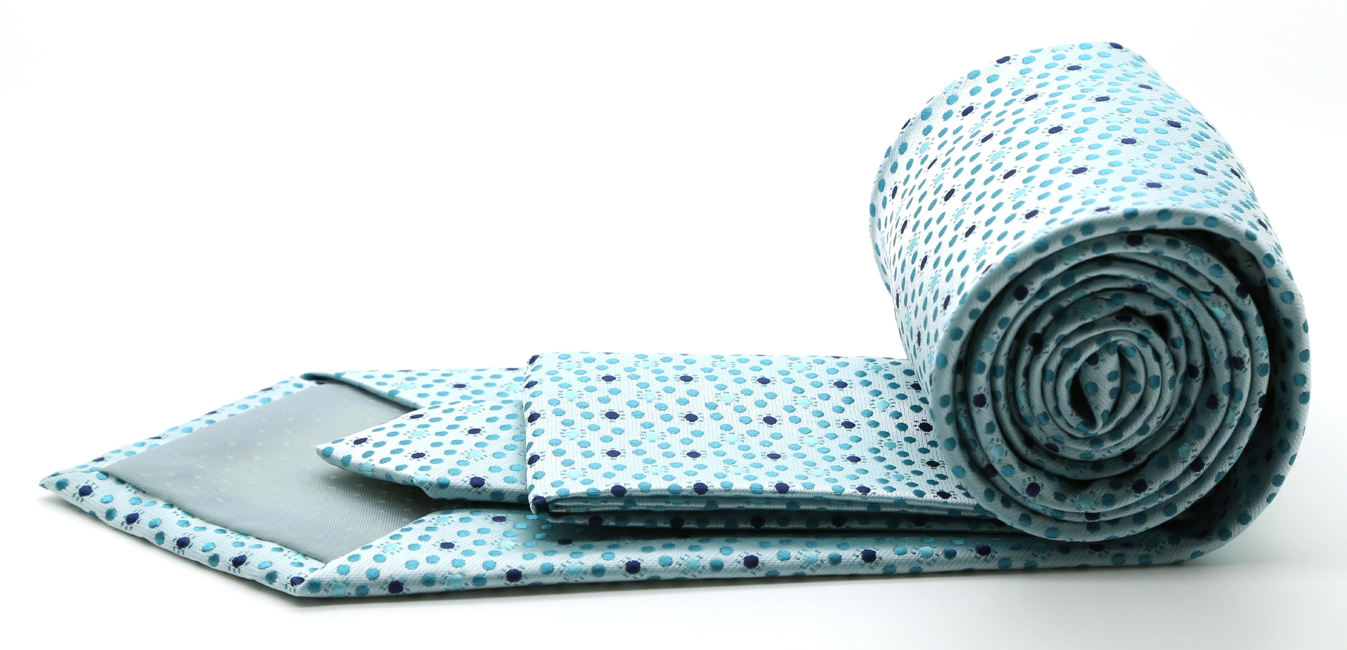 Mens Dads Classic Turquoise Dot Pattern Business Casual Necktie & Hanky Set M-4