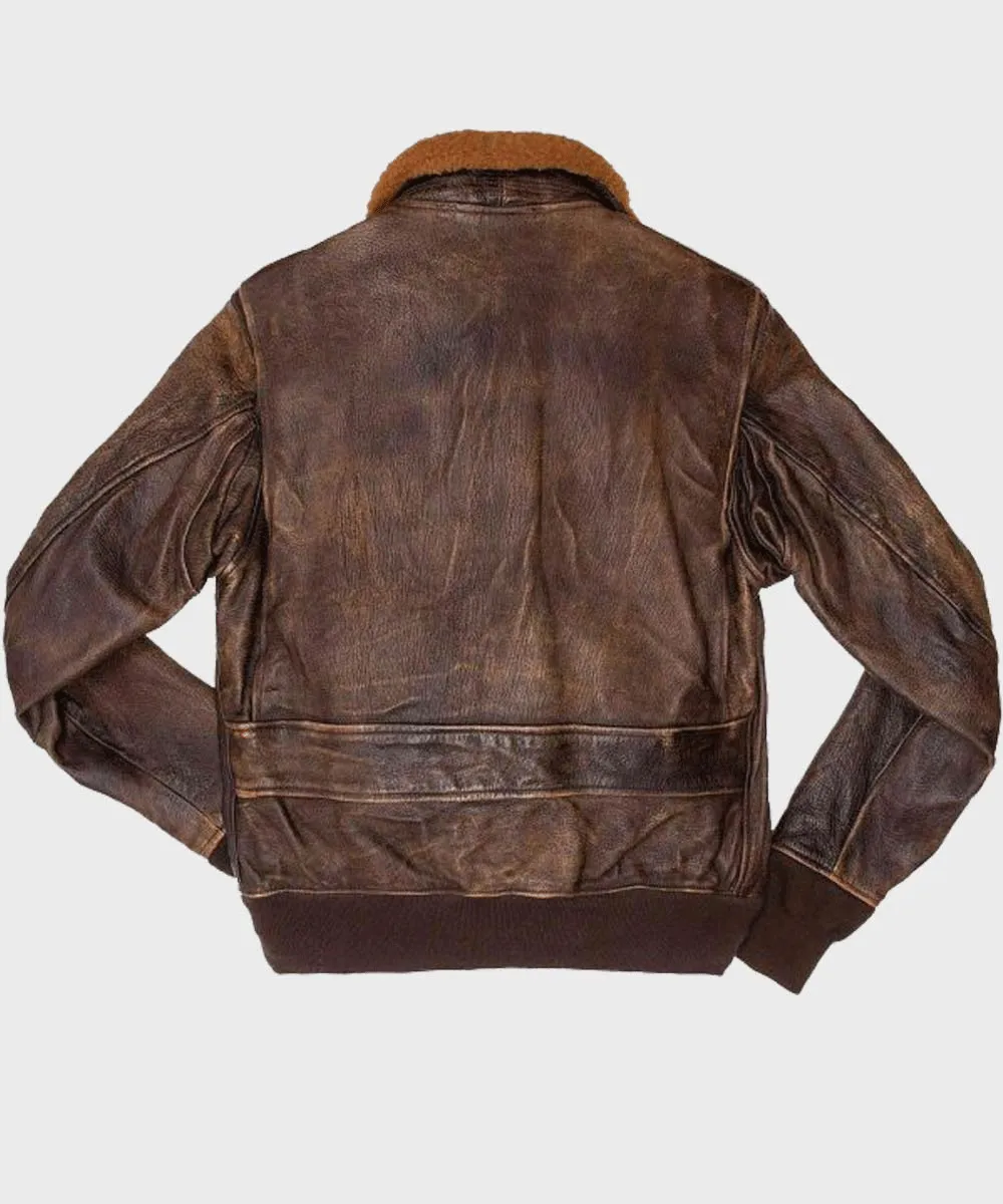 Men's Distressed Brown Leather Flight Bomber Jacket