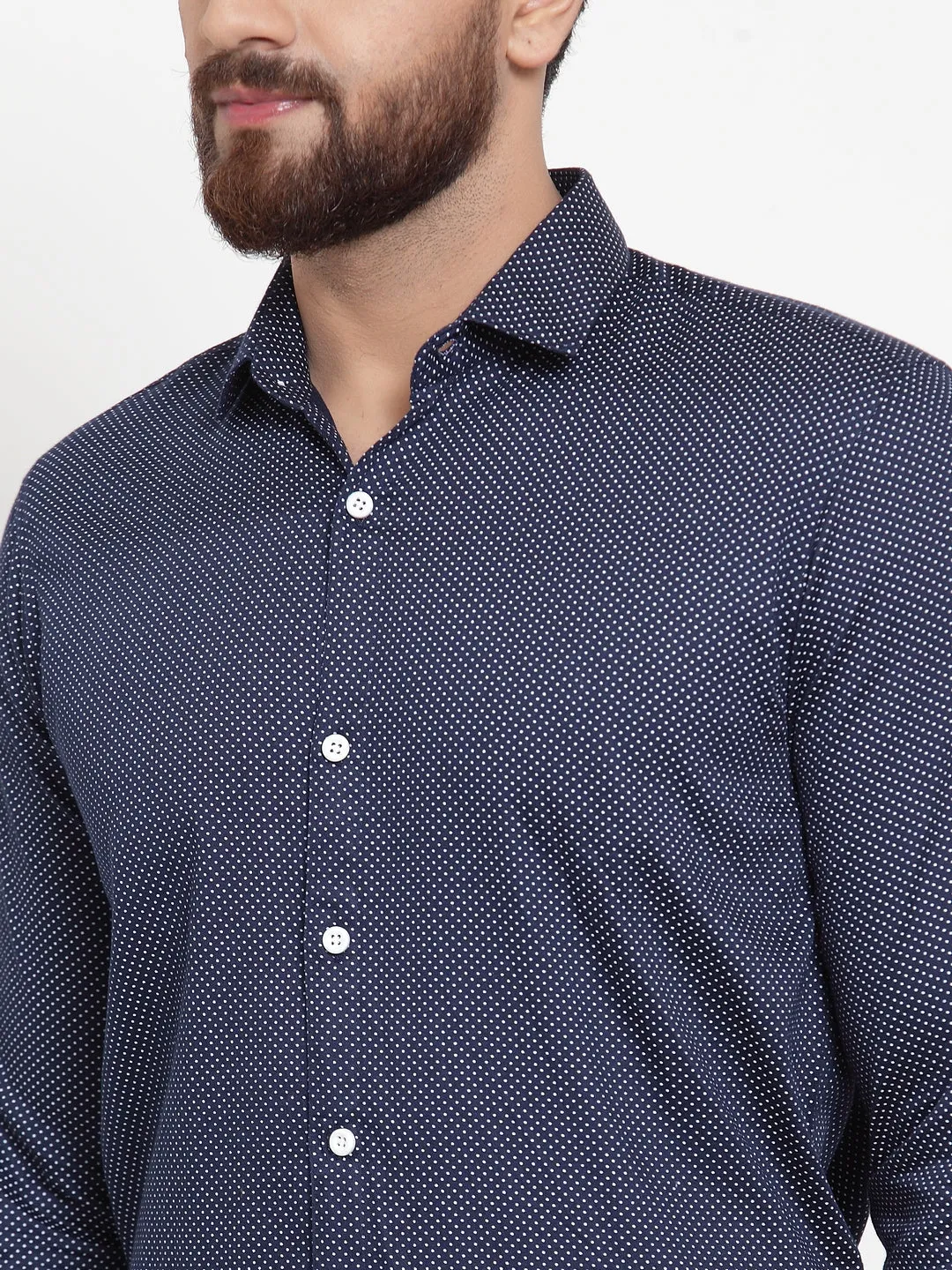 Men's Navy Cotton Polka Dots Formal Shirts ( SF 736Navy ) - Jainish