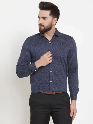 Men's Navy Cotton Polka Dots Formal Shirts - Taantav