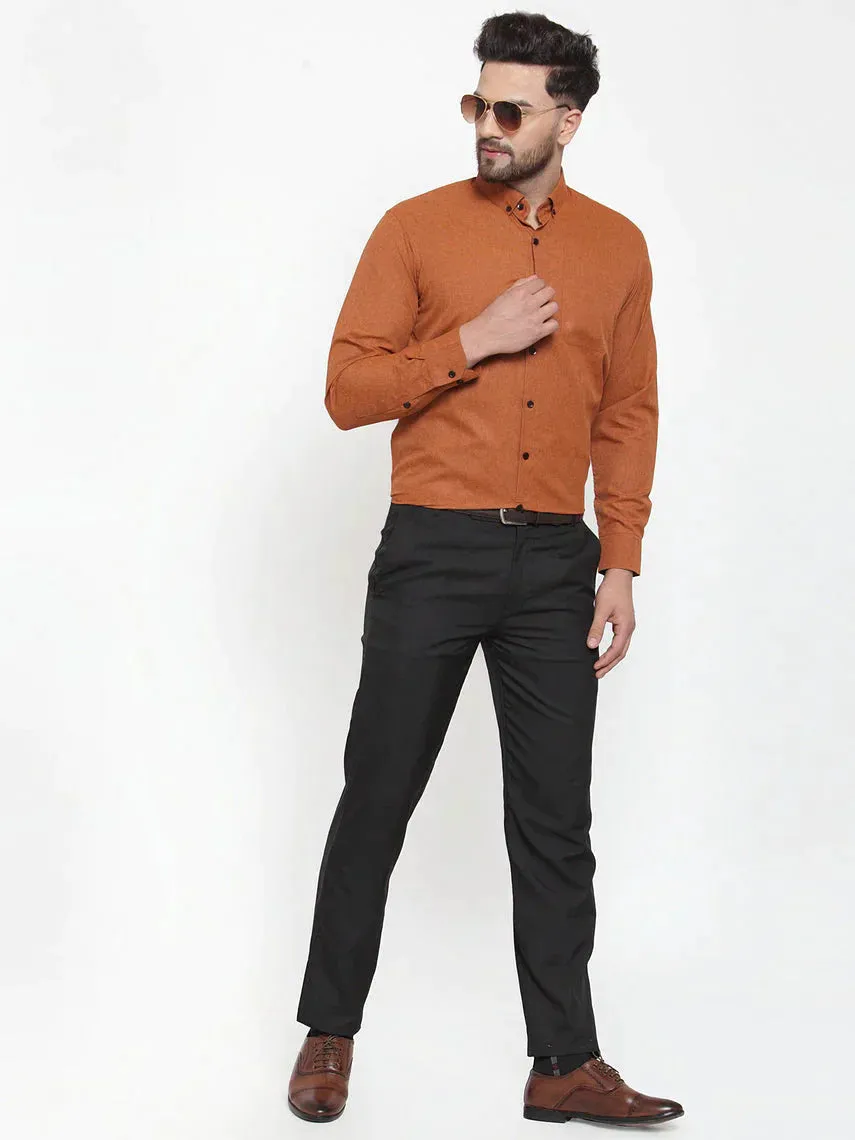 Men's Rust Cotton Solid Button Down Formal Shirts - Taantav