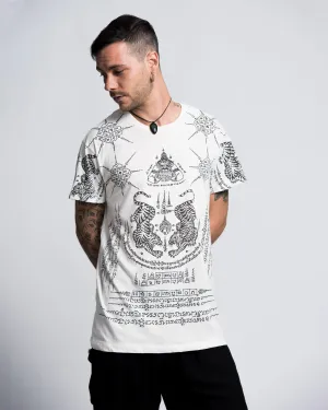 Mens Twin Tigers Tattoo T-Shirt in White