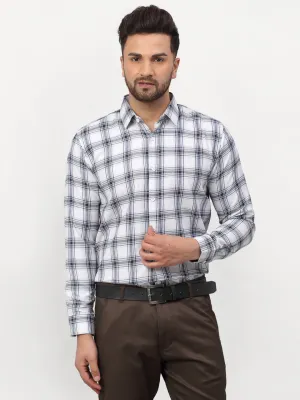 Men's White Checked Formal Shirts ( SF 779White ) - Jainish