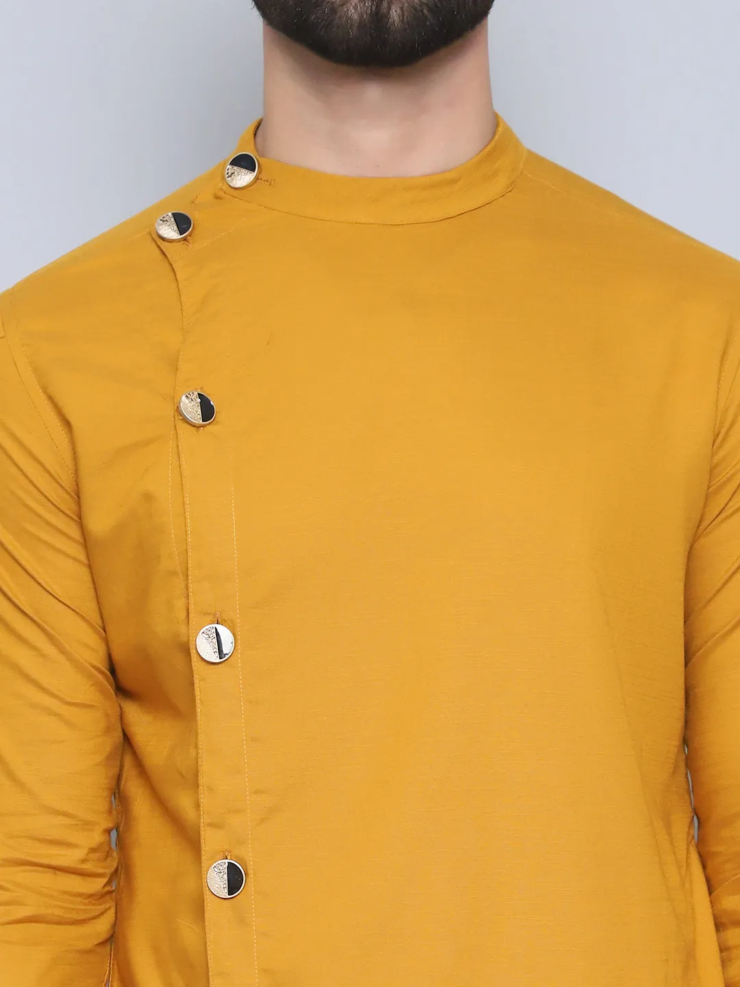 Men's Yellow Pure Cotton Sherwani Kurta - Even Apparels