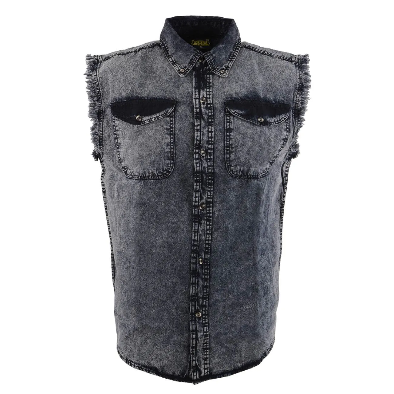 Milwaukee Leather MDM11678 Men’s Classic Grey Button-Down Cut Off Frayed Sleeveless Casual Shirt