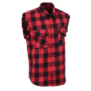 Milwaukee Leather MNG11692 Men’s Classic Black and Red Button-Down Flannel Cut Off Frayed Sleeveless Casual Shirt