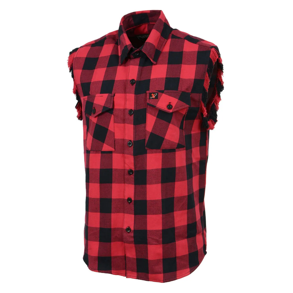 Milwaukee Leather MNG11692 Men’s Classic Black and Red Button-Down Flannel Cut Off Frayed Sleeveless Casual Shirt