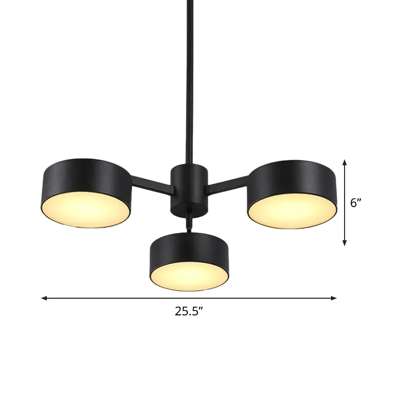 Modern 3-Bulb Pendant Light: Stylish Iron Shade Chandelier in Black Drum Design