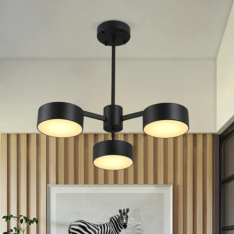 Modern 3-Bulb Pendant Light: Stylish Iron Shade Chandelier in Black Drum Design