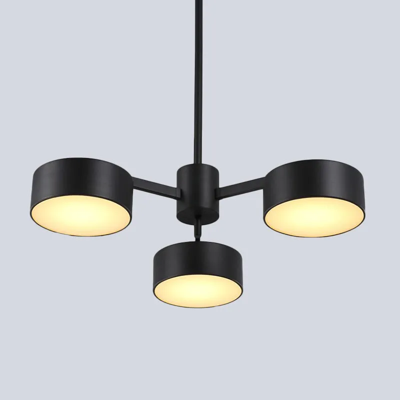 Modern 3-Bulb Pendant Light: Stylish Iron Shade Chandelier in Black Drum Design