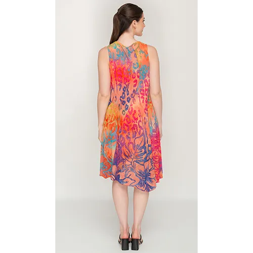 Multicolour Printed Sleeveless Short Dress With Round Neck For Womens