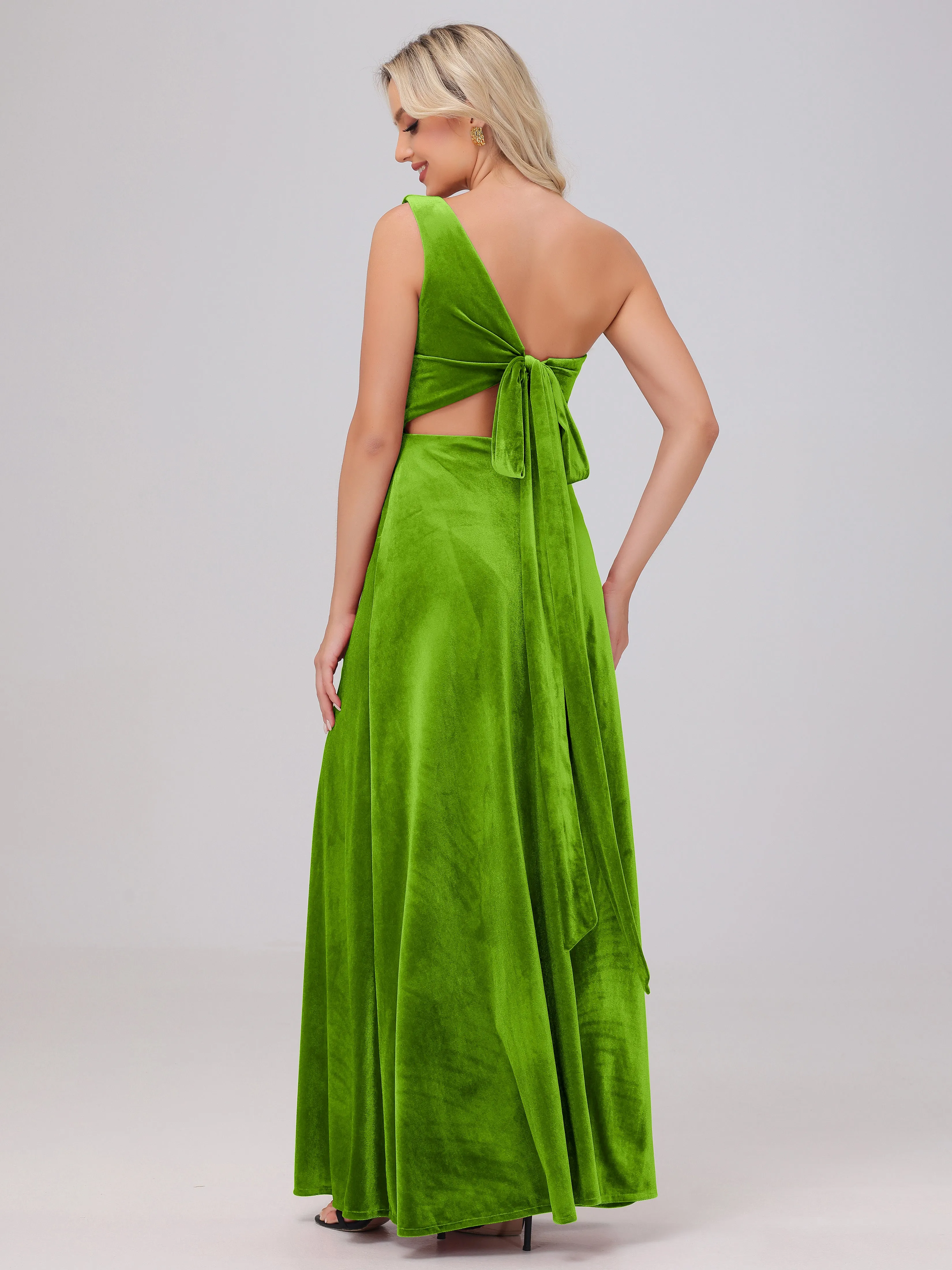 One Shoulder Sleeveless Long Velvet Bridesmaid Dresses With Split