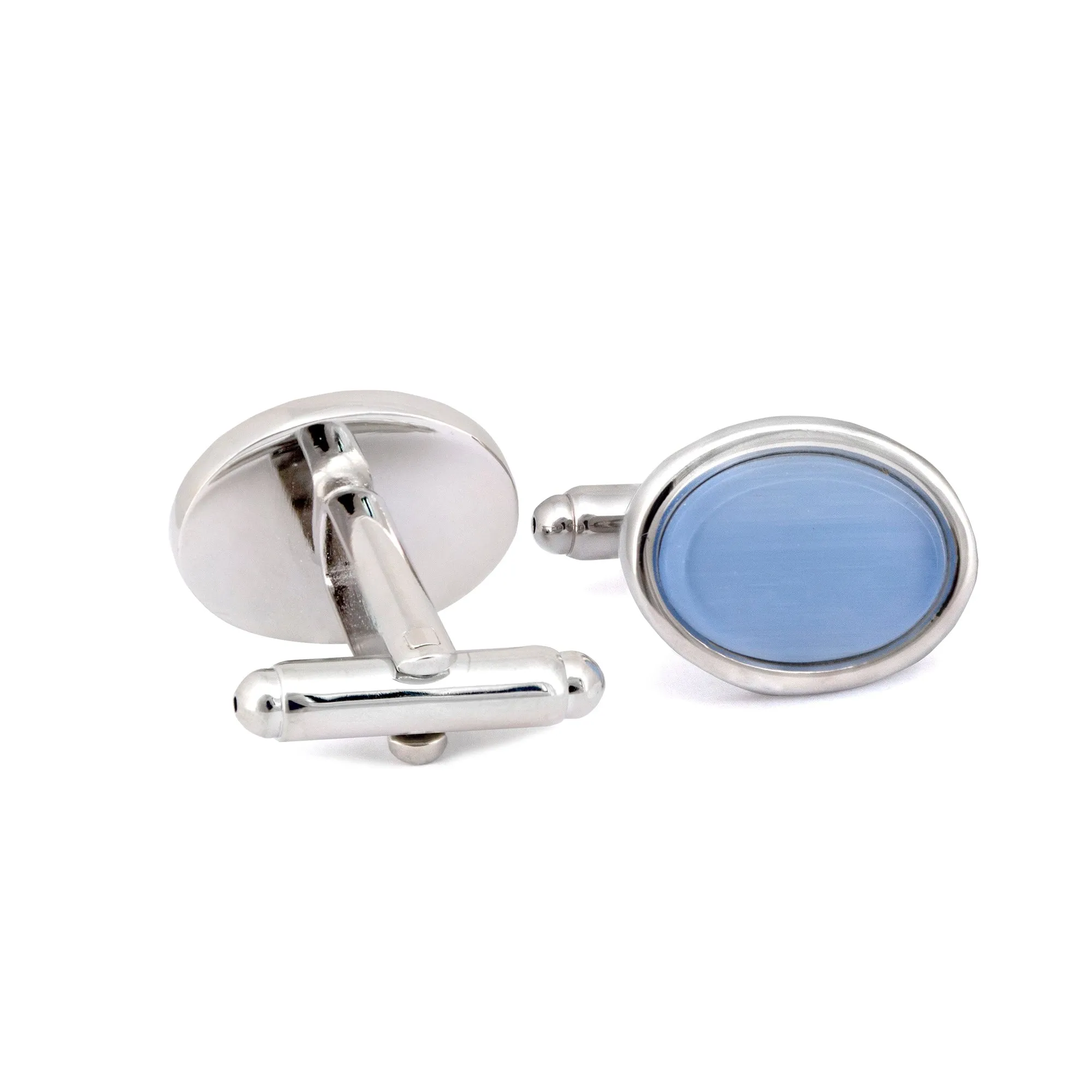 Oval Light Blue Fibre Optic Glass Cufflinks- Flat Top (Online Exclusive)