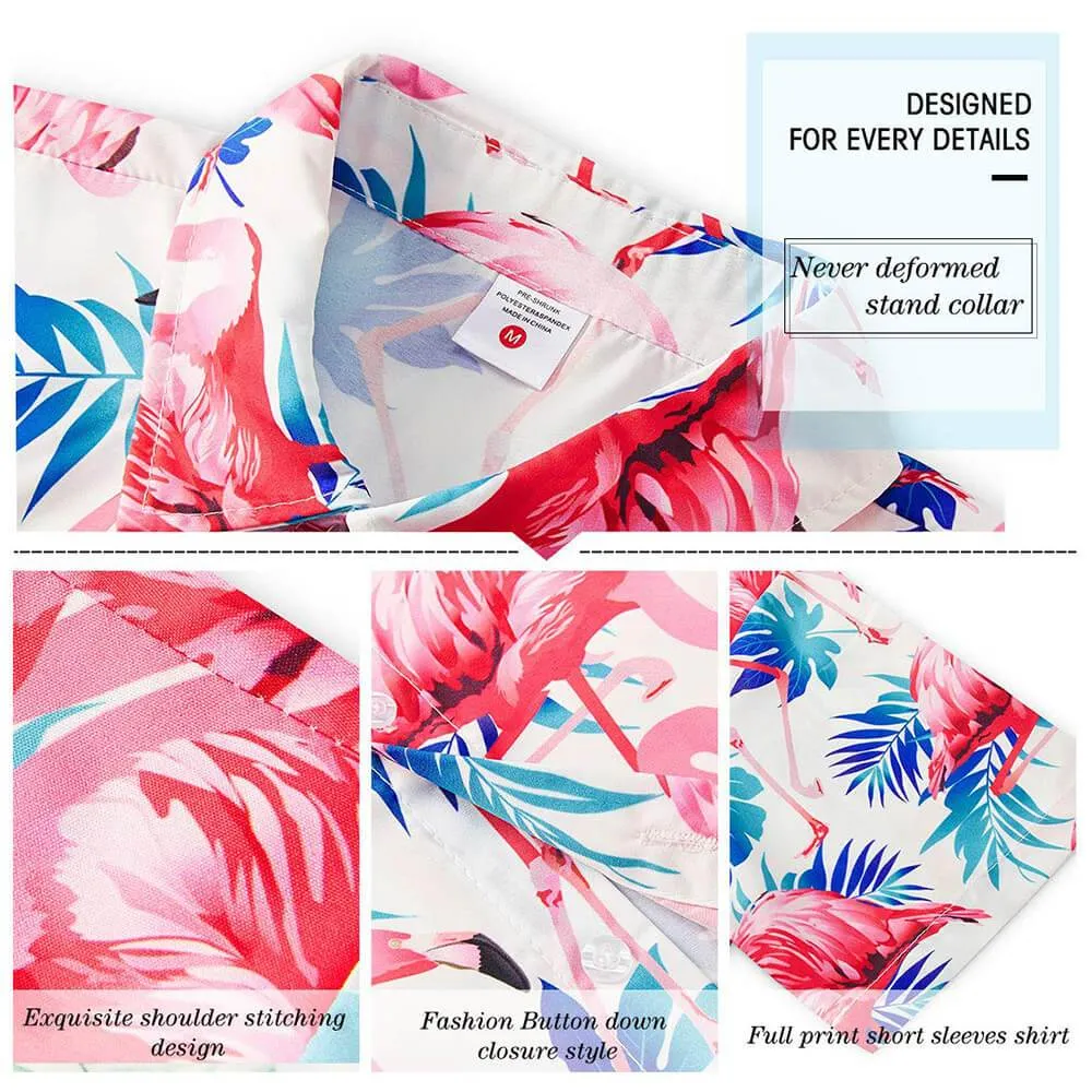 Pink Flamingo Funny Hawaiian Shirt with Palm Leaf