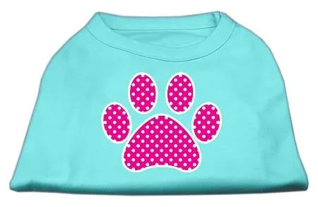 Pink Swiss Dot Paw Screen Print Shirt Aqua XS (8)