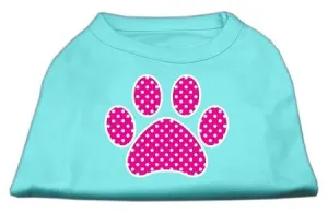 Pink Swiss Dot Paw Screen Print Shirt Aqua XS (8)