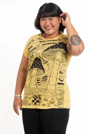 Plus Size Womens Magic Mushroom T-Shirt in Yellow