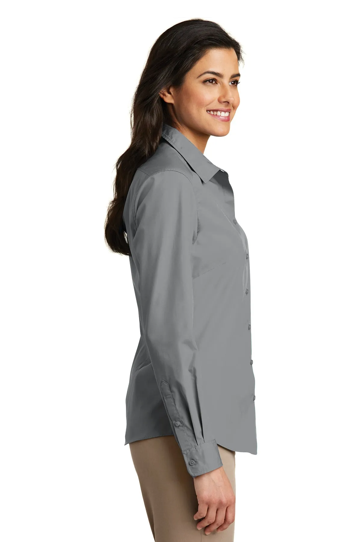 Port Authority Ladies Carefree Poplin Customized Shirts, Gusty Grey