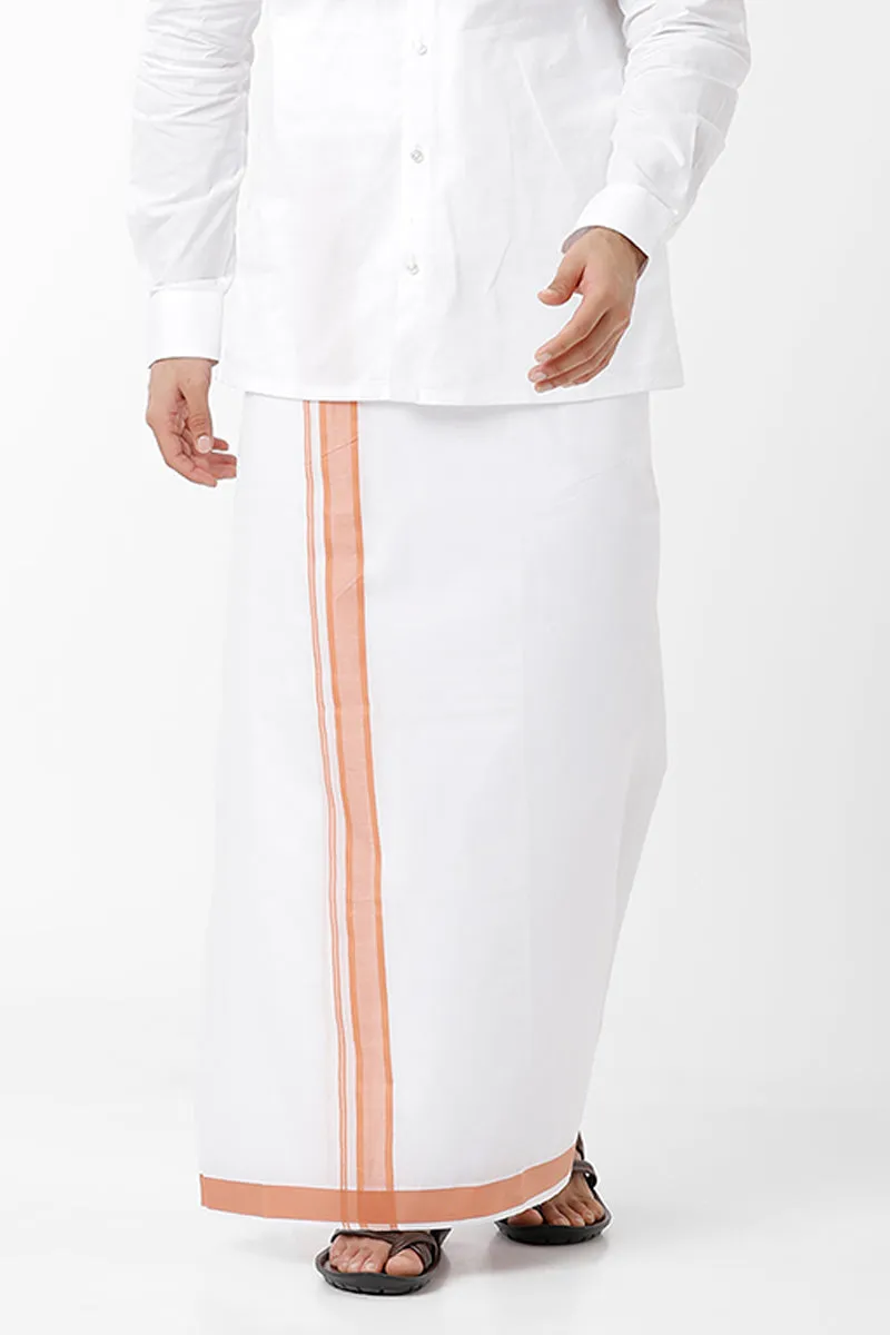 Premium -  White Shirt And Tallent Fancy Small Border Single Dhoti Set For Men | Uathayam