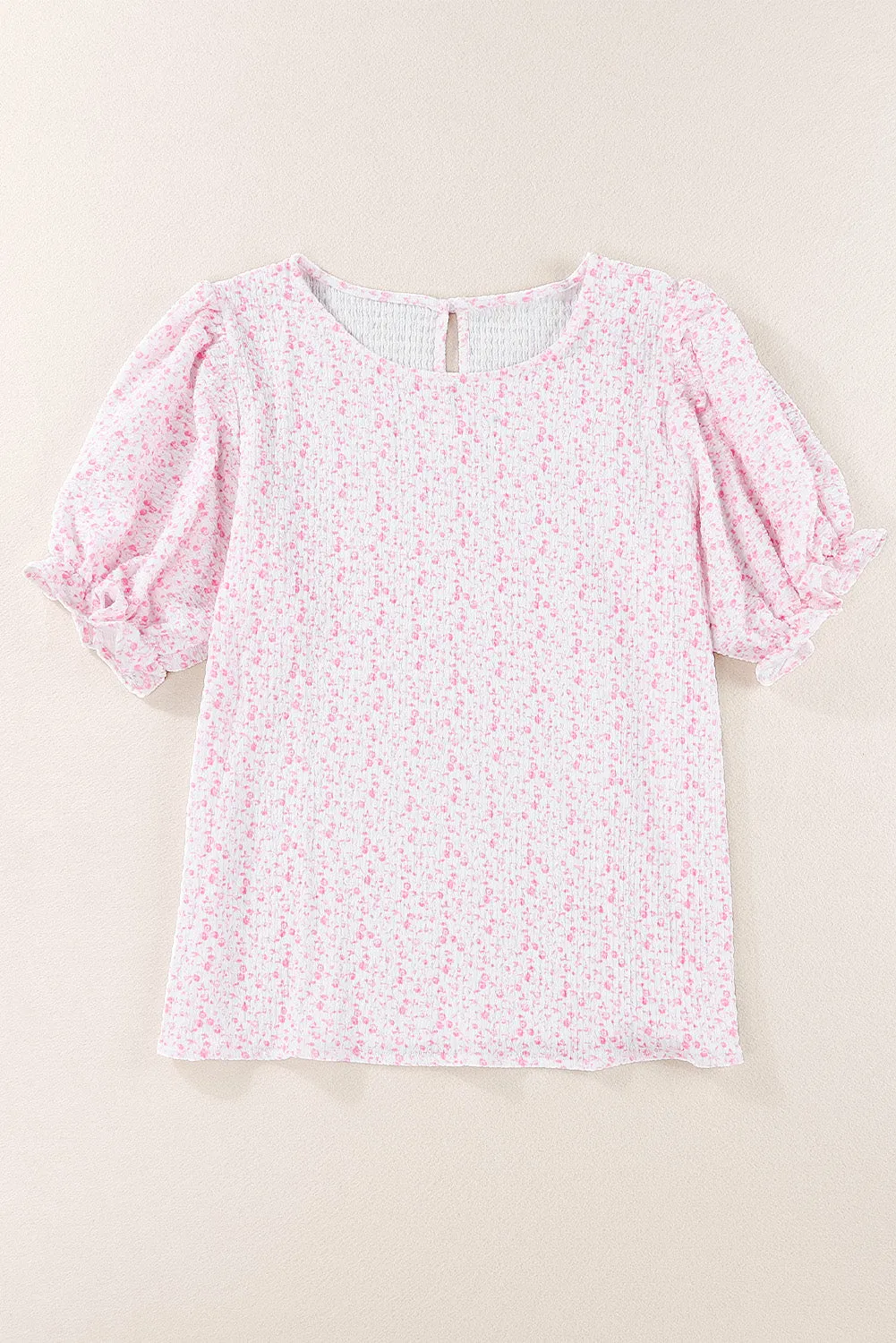 Printed Round Neck Half Flounce Sleeve Top